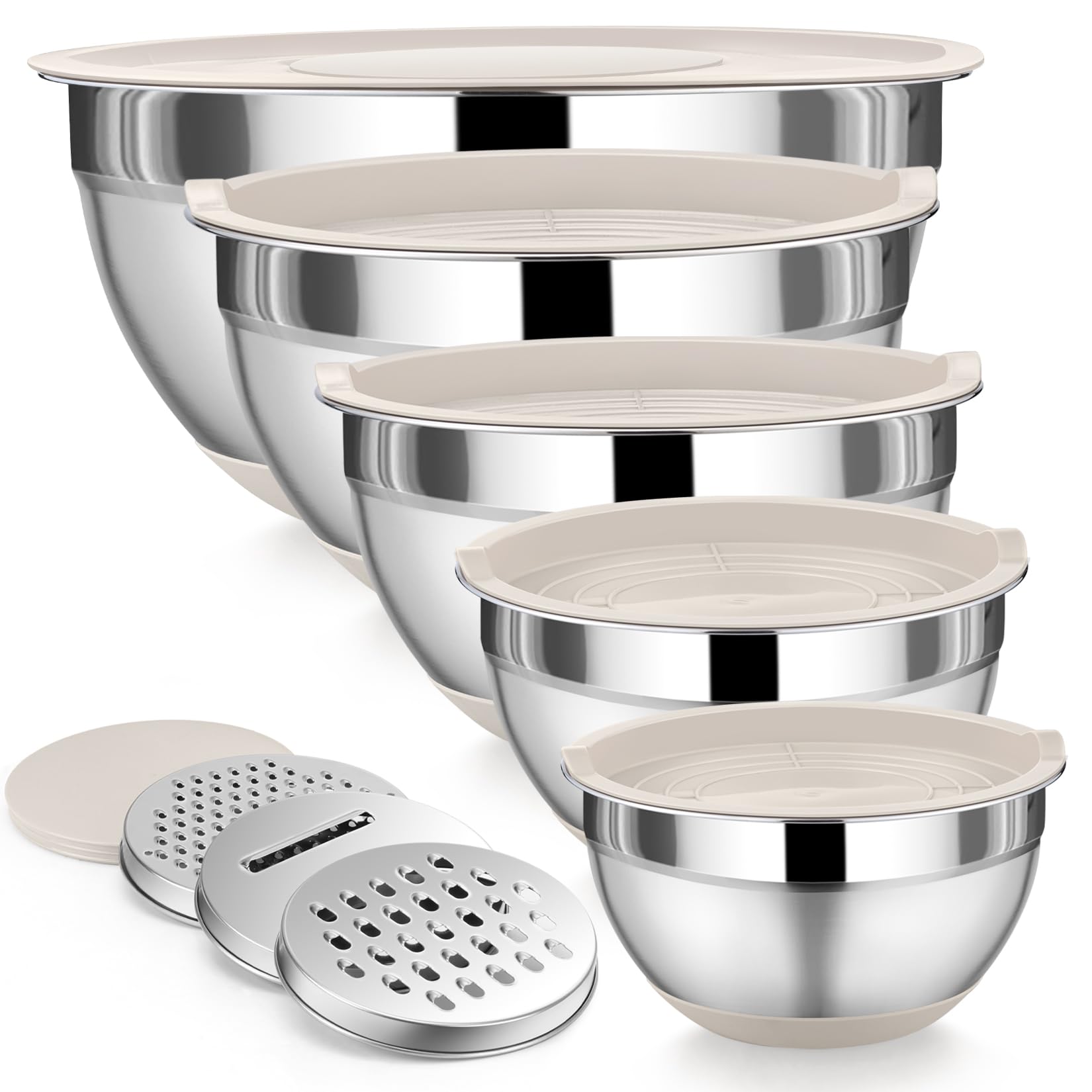 Amazon.com: P&P CHEF Mixing Bowl with Lid Set, 5 Piece Stainless
